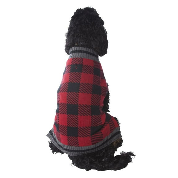 Cozy Flannel Knit 100% Acrylic Buffalo Check Plaid Dog Sweater, Red Black, Medium