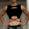 thumbnail image 2 of YLSDY Men's Crisscross Cutout Crop Tank Top, Slim Fit Hollow-Out Sleeveless Shirt for Nightclub and Streetwear Black Free Size, 2 of 6