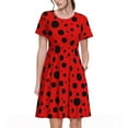 thumbnail image 1 of Balery Ladybug Pattern Vestidos sueltos de manga corta para mujer, vestidos de verano 2025, vestidos casuales de corte A con vuelo., 1 of 6