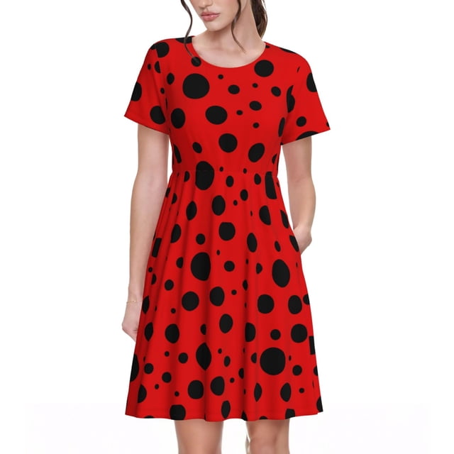 Balery Ladybug Pattern Vestidos sueltos de manga corta para mujer, vestidos de verano 2025, vestidos casuales de corte A con vuelo.