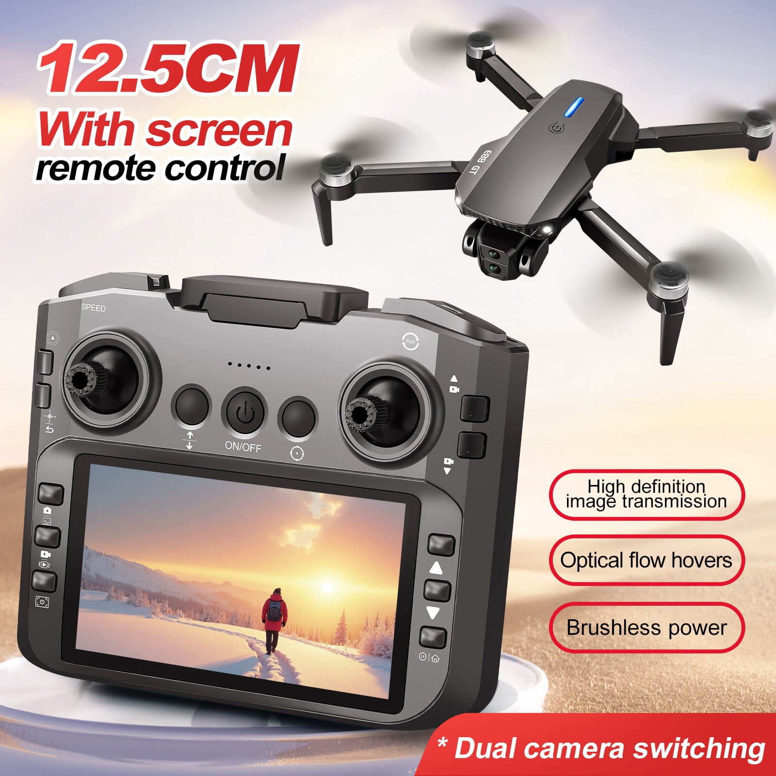 Bfogop 1080P ESC Camera Drone Featuring 4.3-Inch Screen Remote, Brushless Motor, WiFi FPV, Foldable Design, and Includes Storage Card & Accessories