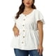 thumbnail image 1 of Women's Plus Size Blouse Round Neck Button Decor Drawstring Elastic Back Bell Sleeve Summer Tops White 2X, 1 of 7