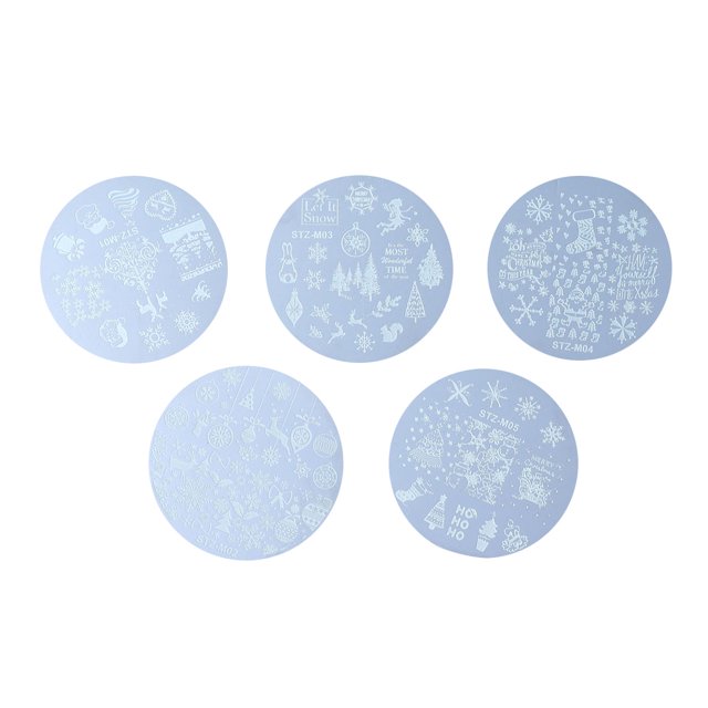 5 piezas plantillas de estampado de manicura navideña uñas arte placas de sello redondo plantilla de impresión de uñas M01 M02 M03 M04 M05
