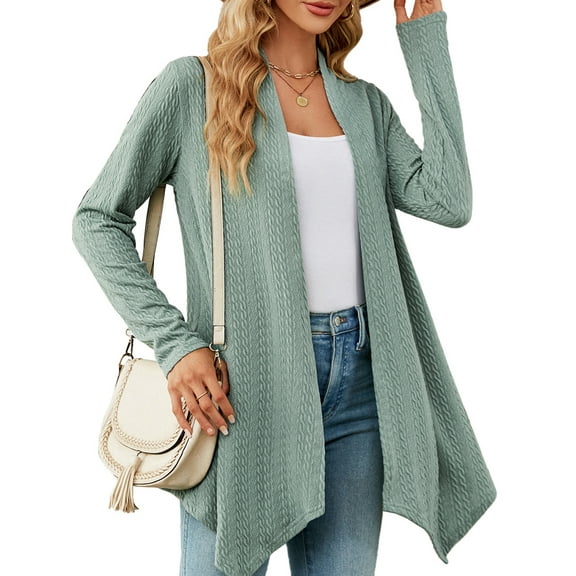 SHIBEVER Long Cardigan for Women Fall Tops Casual Open Front Blouses Long Sleeve Tunics Lightweight Soft Loose Fit Sweaters Trendy Solid Color Green Size XL
