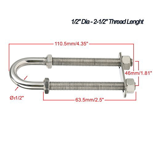 1/2-Inch and 3/8-Inch Optional Amarine Made Stainless Steel Marine Boat Stern Bow Eye Tie Down U Bolt