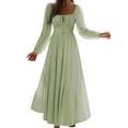 thumbnail image 3 of Women'S Bohemian Style Casual Resort Dress U-Neck Long Puff Sleeve A-Line Maxi Dress Green S, 3 of 9
