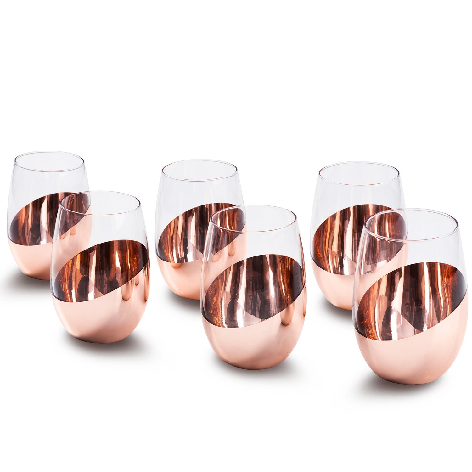 Large 17oz Stemless Copper Wine Glasses, Set of 6