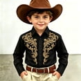 thumbnail image 2 of Curuila Child Kids Boys Shirt Button Down Cowboy Print Lapel Long Sleeve Fashionable Soft Tops Black Size 4-5 Years, 2 of 4