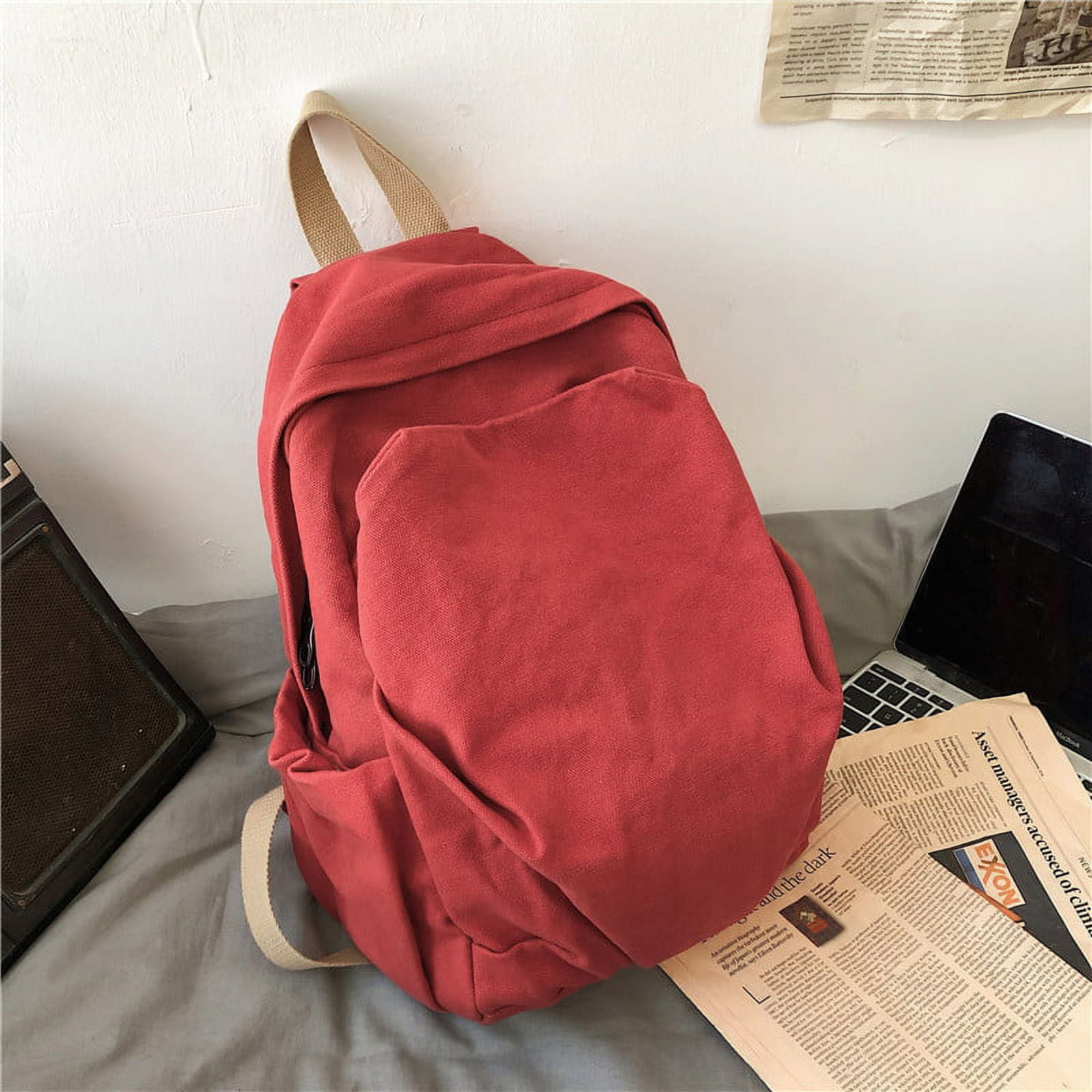 Simple Blank Back To School Backpack Schoolbag Canvas Travel Bag Vintage Green Aesthetic Backpack Women Travel Canvas Backpack