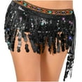 thumbnail image 2 of AGWOLF Belly Dance Hip Scarf with Tassels Sequins Sparkly Performance Skirt Wrap Music Festival Clothing, 2 of 7