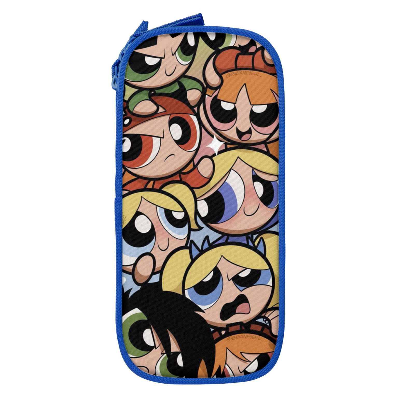 The Powerpuff Gi-rls Pencil Case Large Capacity Pencil Pouch Pen Bag Office Stationery Organizer Travel Makeup Bag Blue