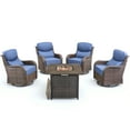 thumbnail image 2 of Unnifurnzi 5 Pieces Outdoor Patio Furniture Set with Fire Pit-Outdoor Swivel Chairs Set of 4 Small Patio Furniture Set for Deck Porch Poolside-Brown/Blue, 2 of 7