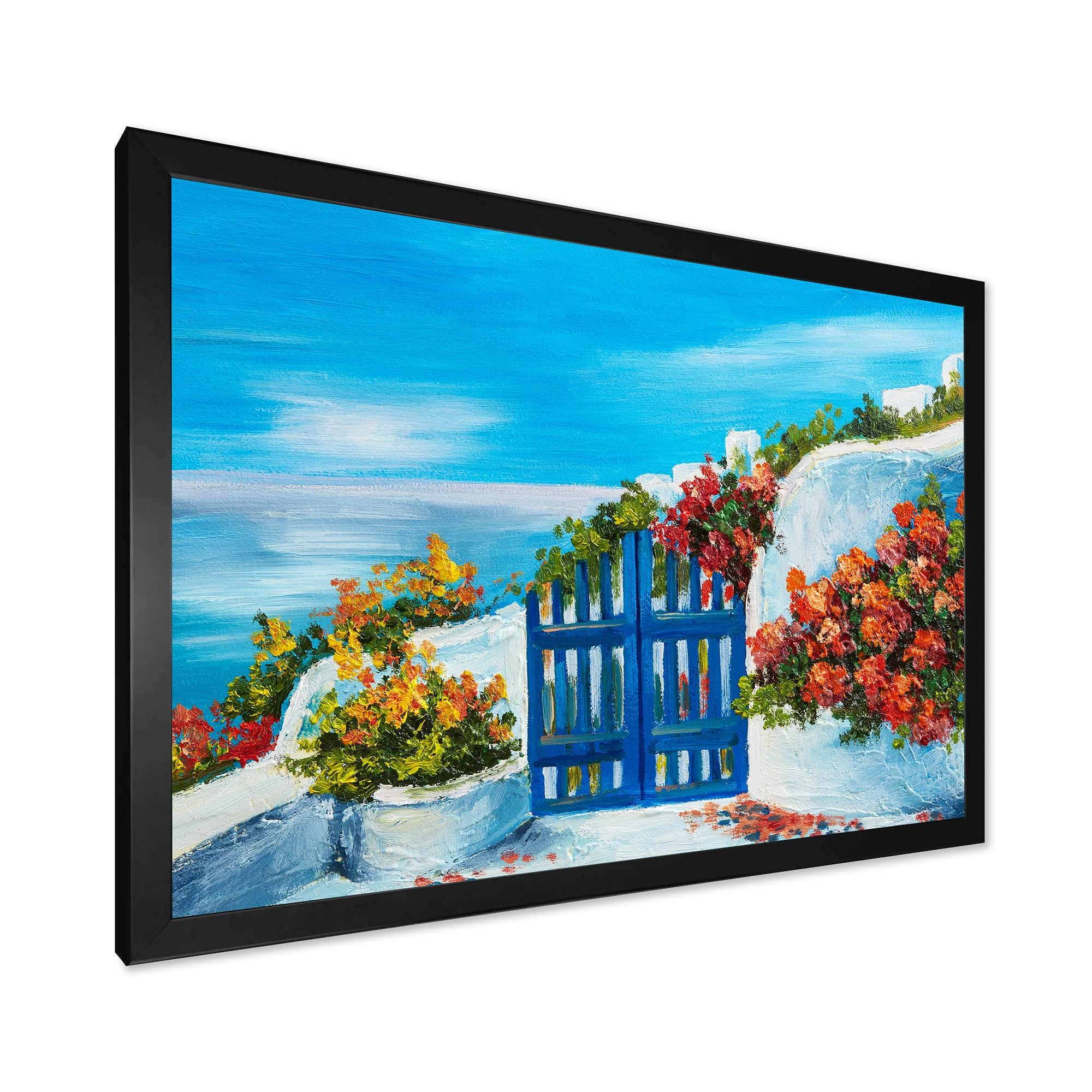 Designart 'House With Colorful Flowers Near The Sea III' Nautical & Coastal Framed Art Print