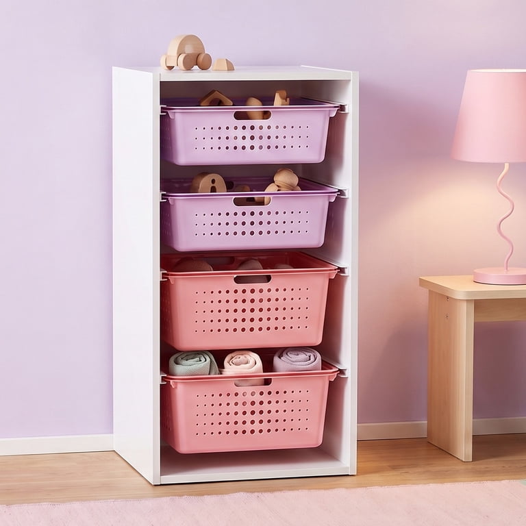 Your Zone Kids Sliding Bin Organizer with 4 Storage Bins, Pink