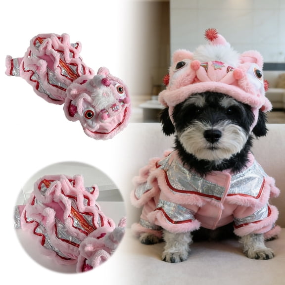 Shadoumai Lion Dance Dog - Chinese New Year Dog Lion Dance Coat, Spring Festival Winter Cat Warm Clothes for Small Medium Dogs, Teddy, Schnauzers, Bichon Frises (Pink, Large)