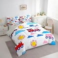 thumbnail image 3 of Homewish Cartoon Train 7pcs Bedding Comforter Set,Sun Clouds Pattern Queen Bedding Sets,White Red Pink Queen Sheet Sets For Boys Kids,Luxury Bedroom Decor Reversible, 3 of 8