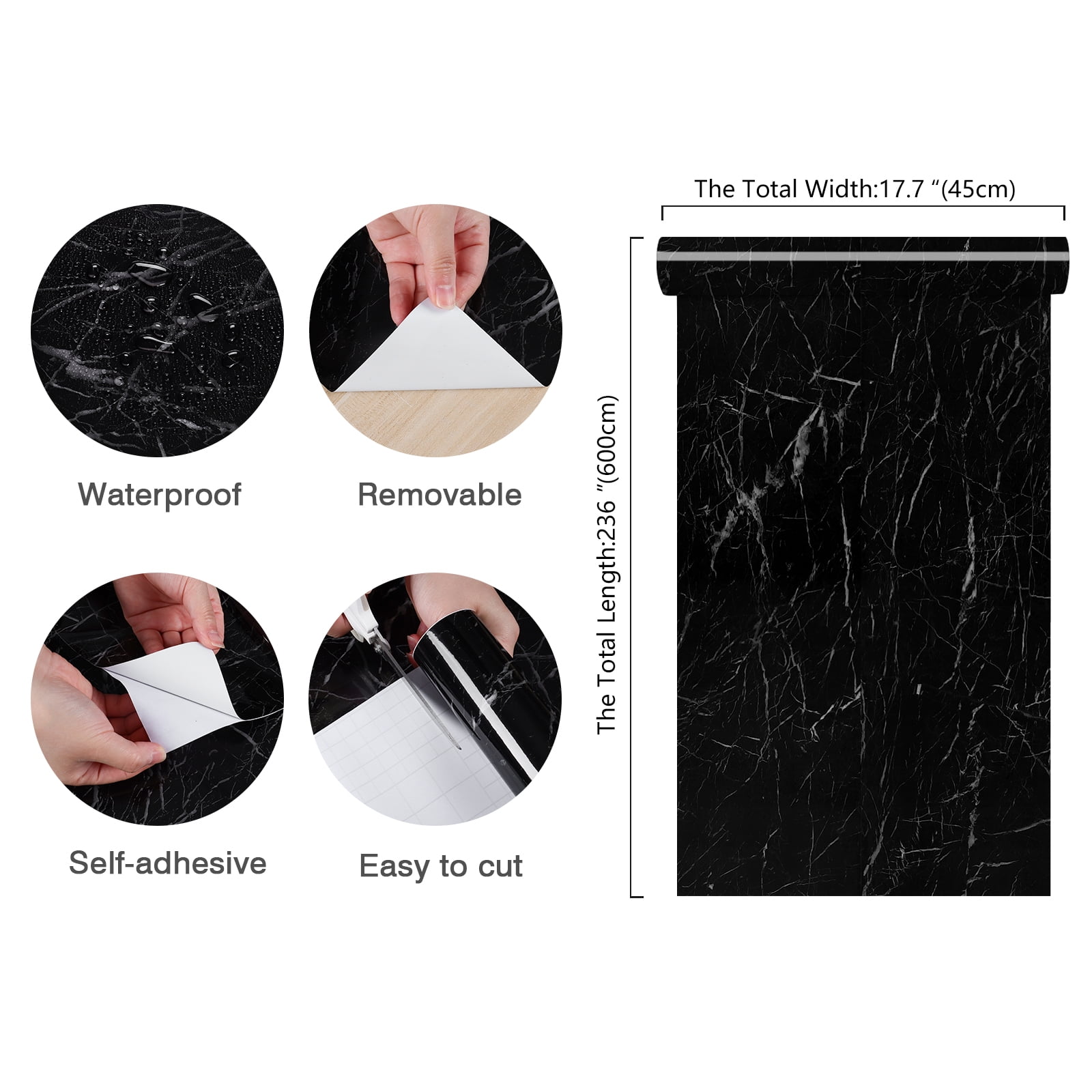 CHIHUT Black Marble Peel and Stick Countertop Contact Paper Glossy Marble Self Adhesive Wallpaper for Bathroom Kitchen Wallpaper 17.7"x236" Removable Black Vinyl Roll for Cabinets Counter Shelf Liner