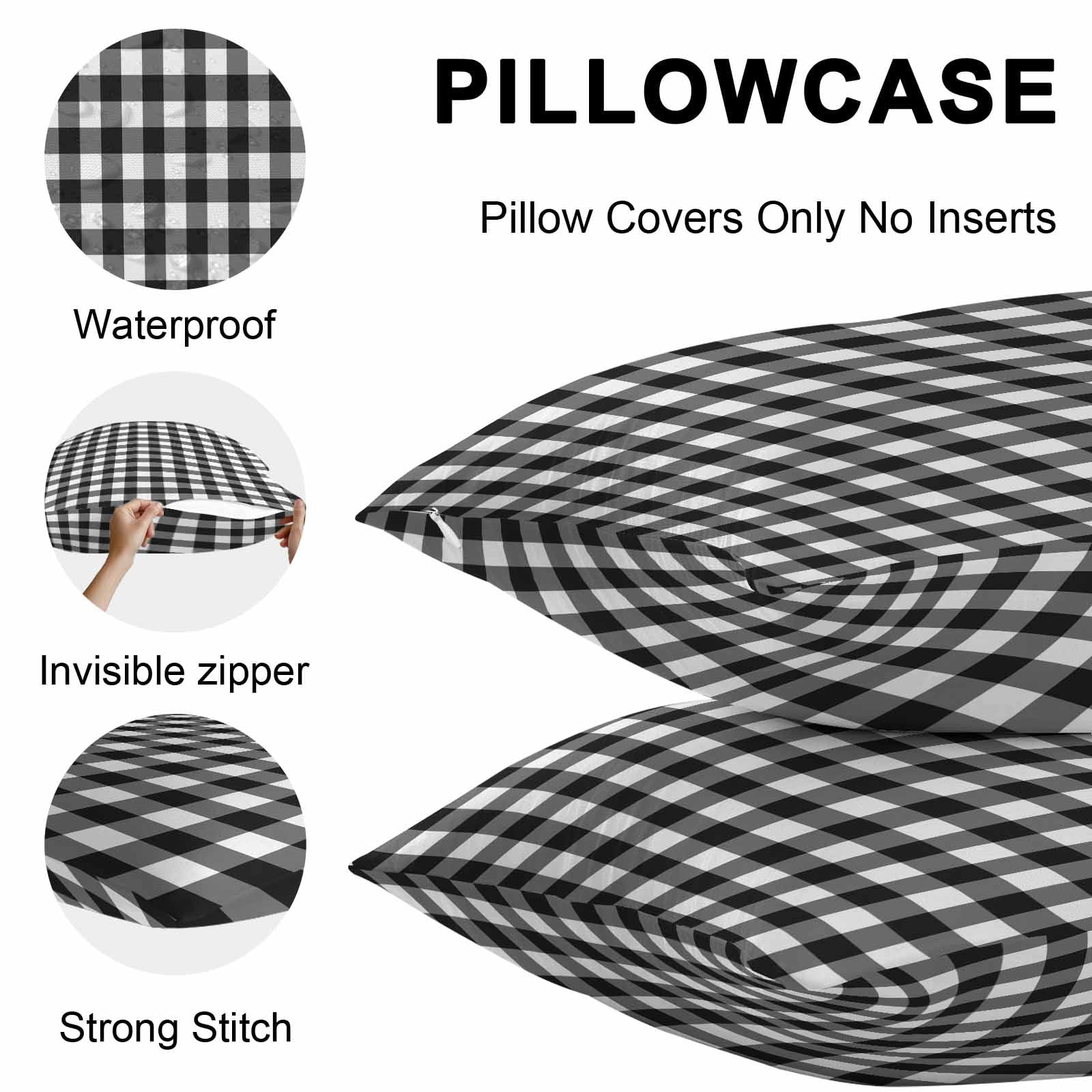 Black White Plaid Outdoor Pillow Covers 24x24 Inch Throw Pillow Covers Set of 2 Waterproof Decorative Pillow Cases Modern Simple Buffalo Check Gingham Cushion Covers for Patio Furniture Garden Couch