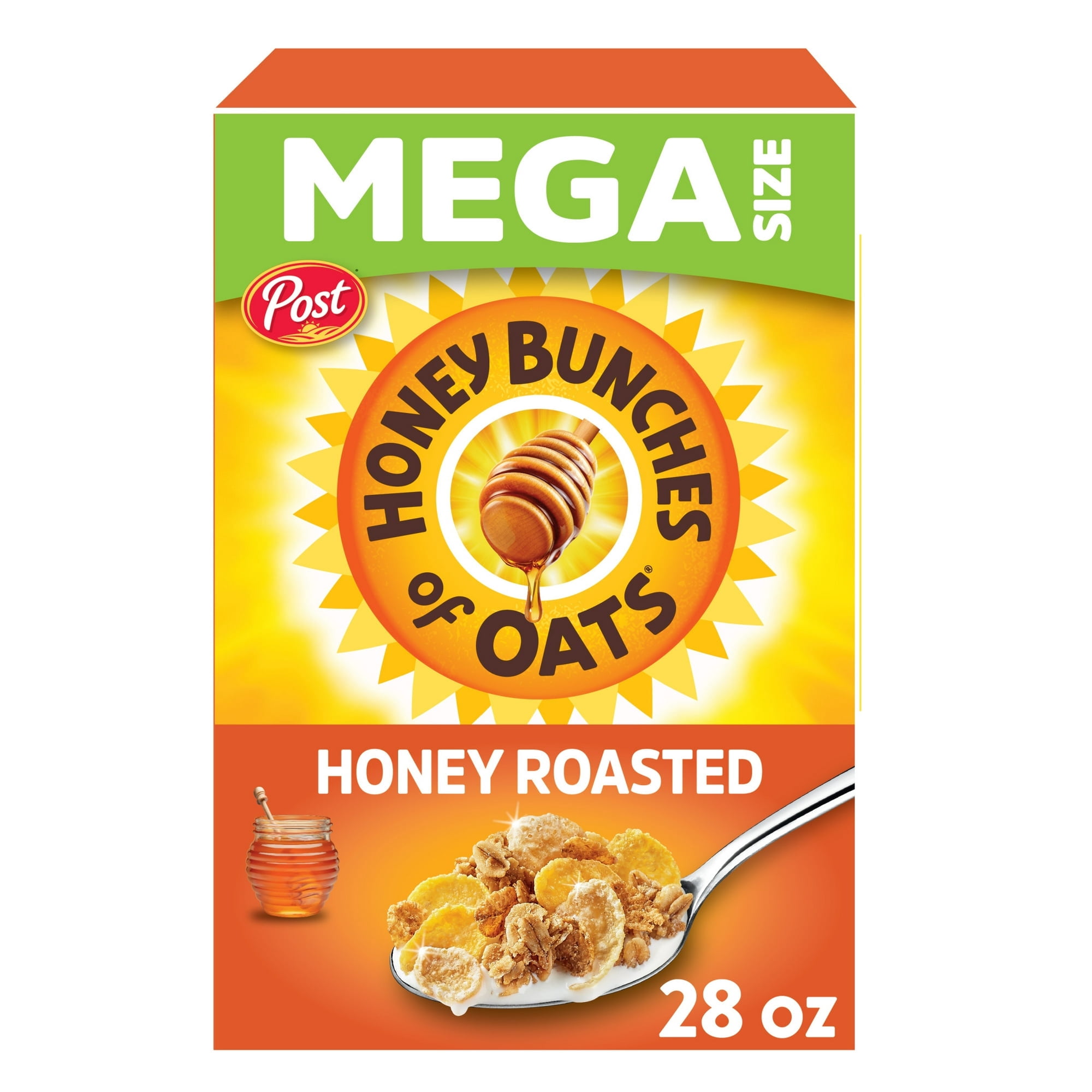 Honey Bunches of Oats Honey Roasted, Heart Healthy, Low Fat, Made with Whole Grain Cereal, Crunchy 28 oz (Pack 2)
