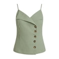 thumbnail image 4 of V-Neck Tank Tops Lace Linen Women's Sleeveless Cami Tops, V Neck Spaghetti Strap Camisole with Asymmetric Fold and Side Buttons Green L, 4 of 7