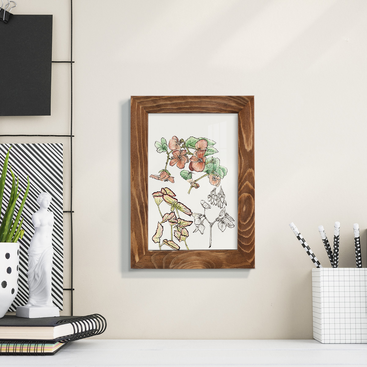 Begonia Study -Framed Print w/glass-Walnut