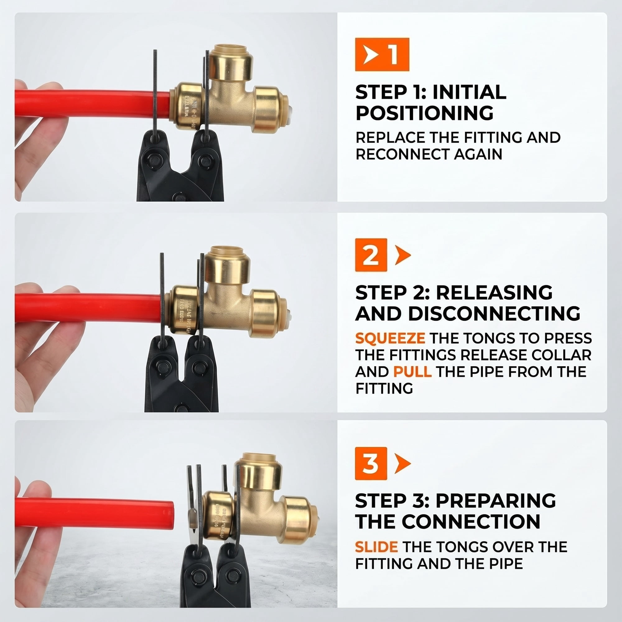 Pex Removal Tool Push in Clamp Pliers to Connect Removal Fit Tools Disconnect Pliers Tong Sized 1/2 3/4 1" Multi-sized Quick Release Remove Rubber Hose from Fitting Brass Pipe Cable