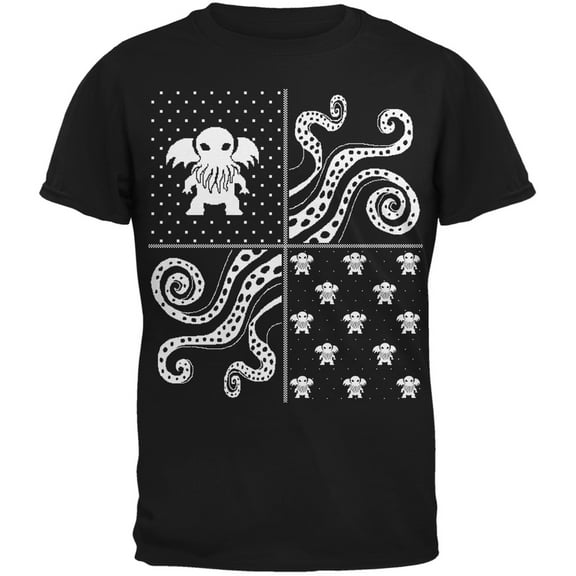 Cthulhu Lovecraft Dimensions Ugly Christmas Sweater Black Adult T-Shirt - Large