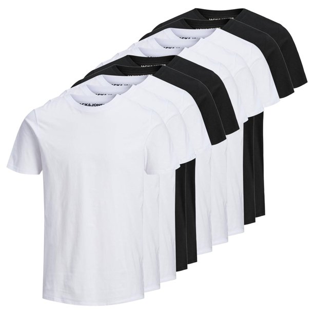 Jack & Jones Camiseta de Hombre, paquete de 10 - JJEORGANIC BASIC TEE O-NECK, manga corta, algodón orgánico Negro/Blanco XL (X-Large)