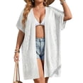 thumbnail image 3 of AGWOLF Crochet Swim Cover Up for Women Summer Short Sleeve Kimono Boho Open Front Cardigan Beach Coverups for Women White Free Size, 3 of 10