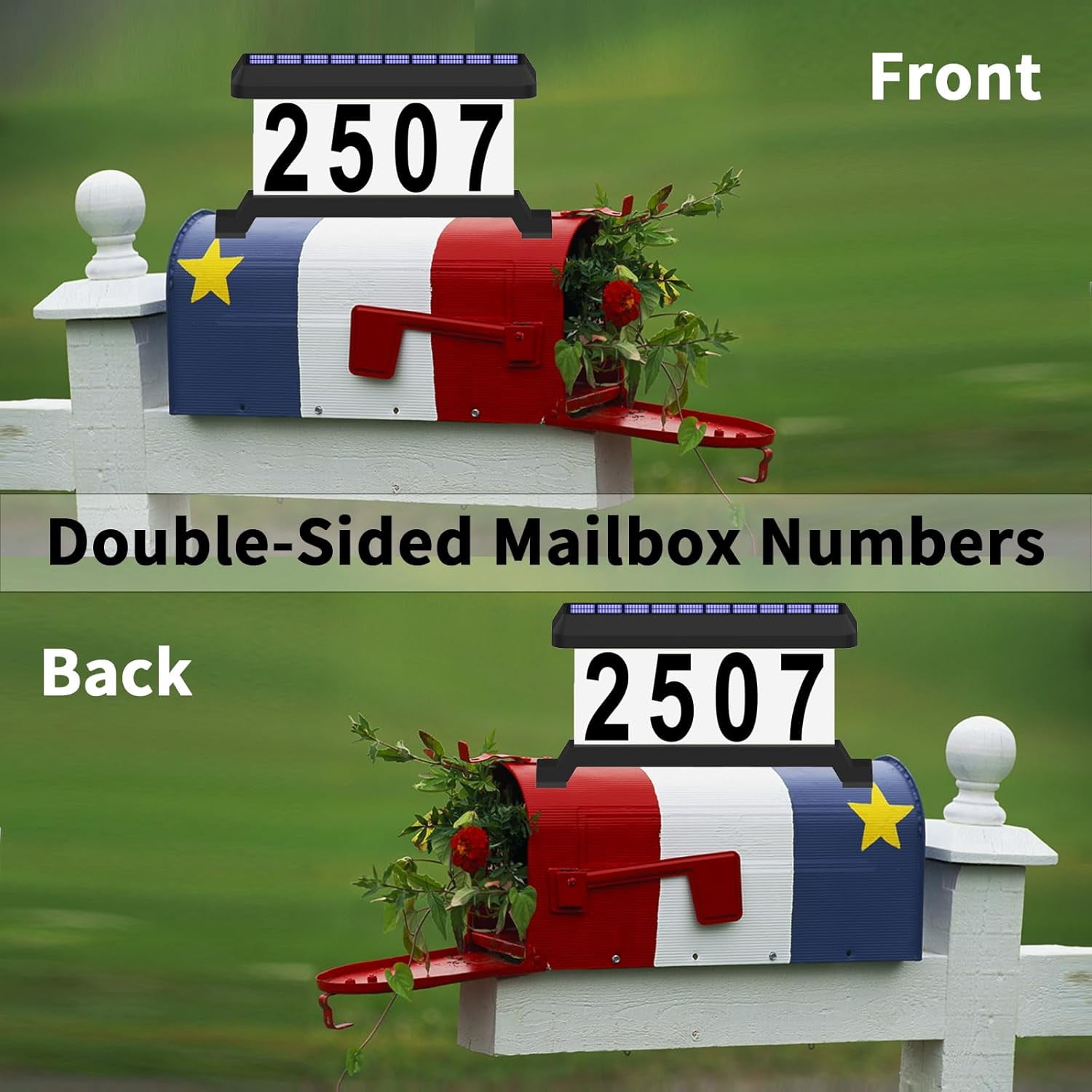 Solar Mailbox Numbers, Double sided Solar House Numbers for Outside, Waterproof RGBW Color Changing Remote Control, Lighted Modern Address Sign Solar Powered for Mailbox(solar rgbw)
