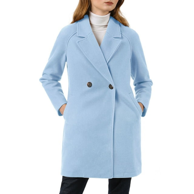Allegra K Manteau Mi-Long à Manches Longues Raglan à Revers Croisé pour Femme TP Bleu Pâle