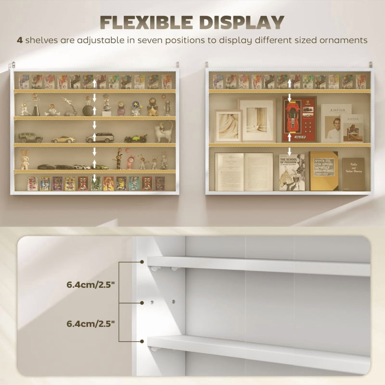 Alvantor 5-Tier Wall Display Storage Cabinet with Glass Doors & 4 Adjustable Shelves 23.6"x31.5" White