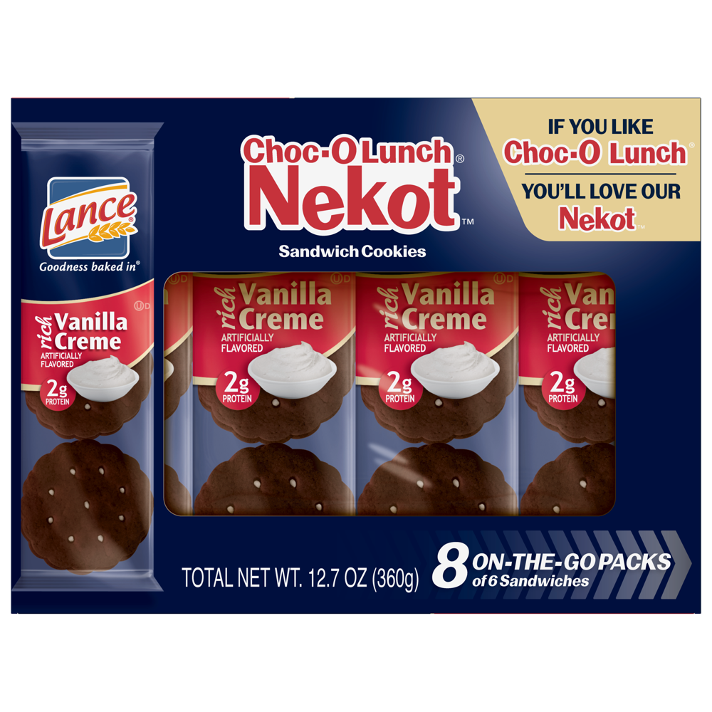 Lance ChocO Lunch Nekot Vanilla Creme Sandwich Cookies, 1.6 Oz., 8