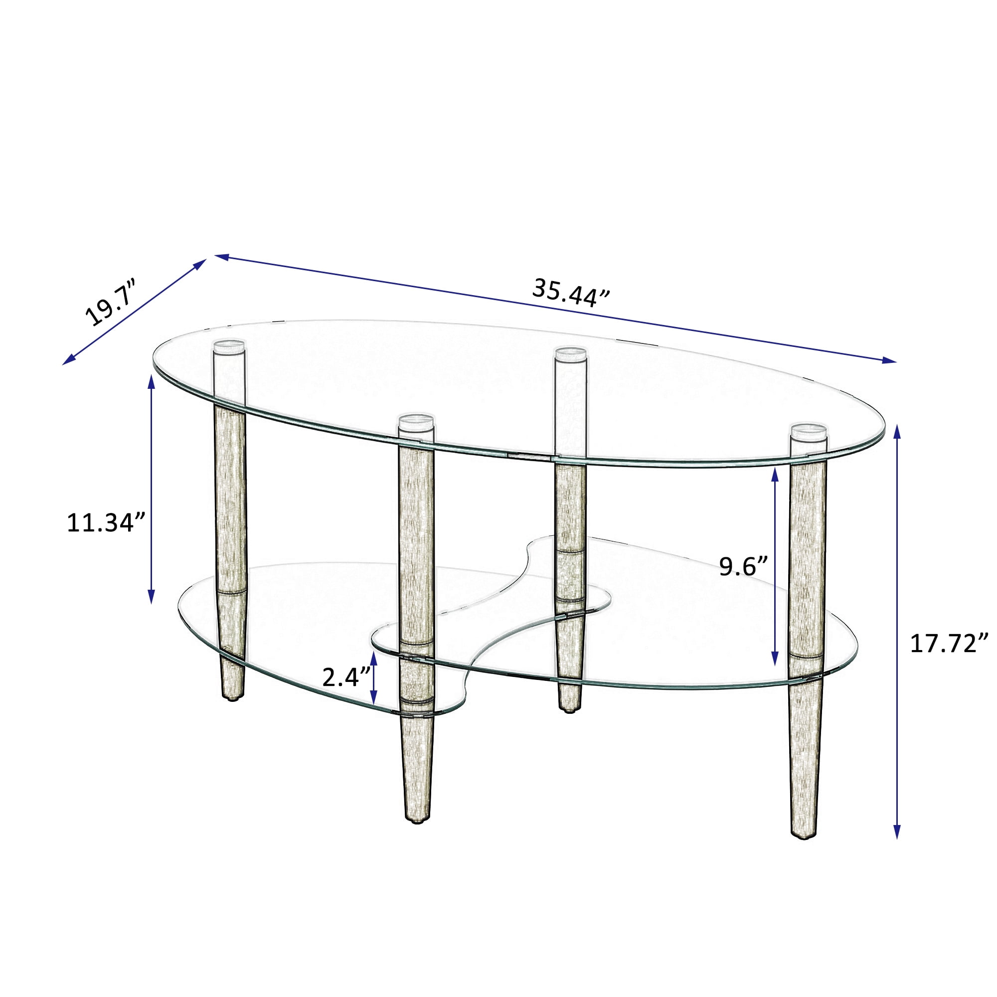 Resenkos Modern Oval Glass Living Room Coffee Table with Storage, Clear