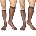 thumbnail image 2 of Gustave 2 Pairs Mens Over the Calf Thin Dress Socks Breathable Silk Sheer Casual Formal Business Socks Nylon Stockings - Coffee, 2 of 6