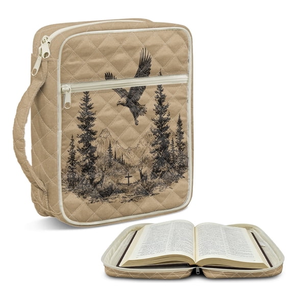 ZUXONGSY Eagle Forest Cross Print Bible Case for Women Quilted Bible Carrier Sturdy Christian Tote Bag with Handle ChuZU Bag for Study