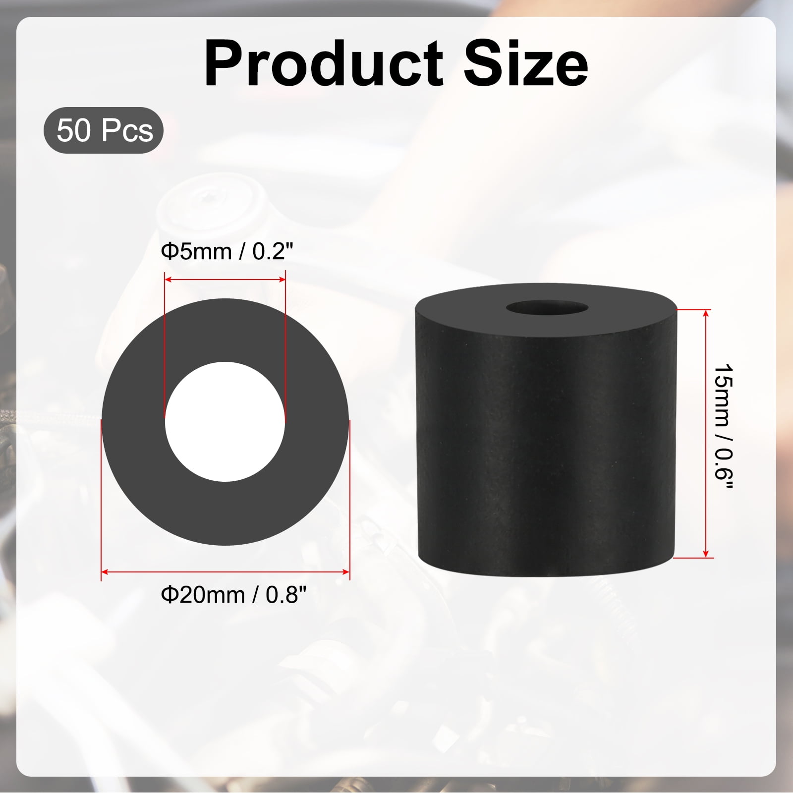 Uxcell 50 Pcs 0.2"ID x 0.8"OD x 0.6"T Multi Purpose Rubber Spacer
