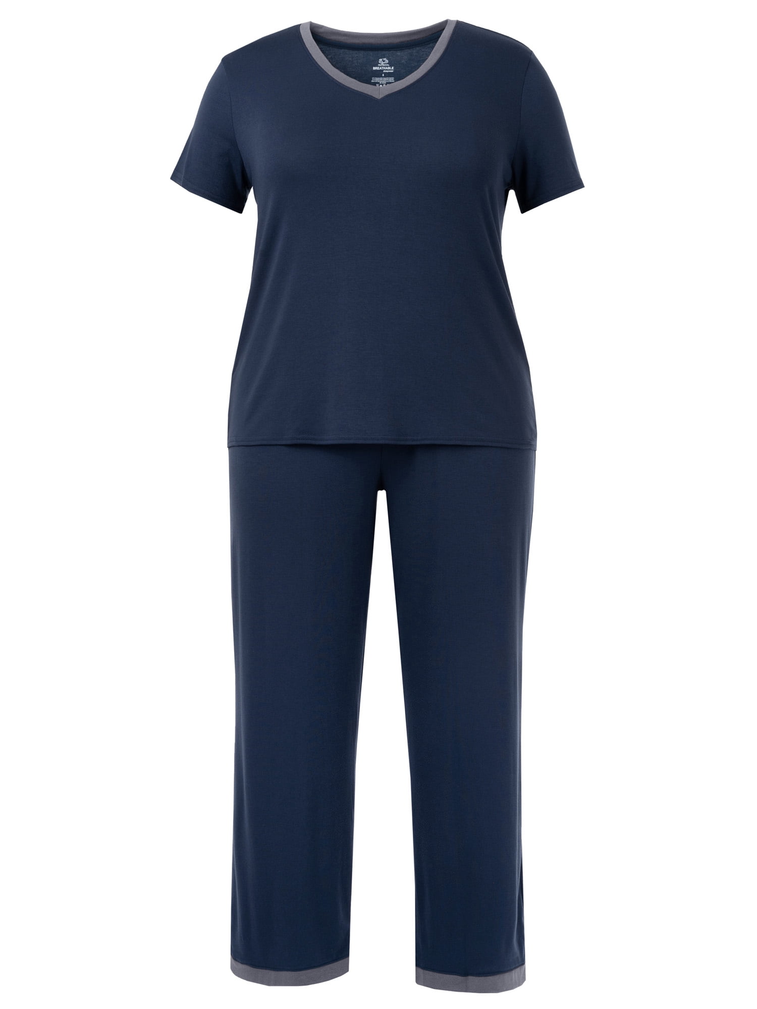 Fruit of the Loom Women's Soft & Breathable V-Neck Short Sleeve Top & Pajama Pant Set, Sizes S-4X