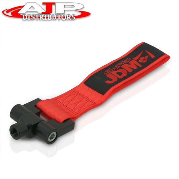 JDM Sport Universal for Car 10.9" Aluminum M12 X 1.75 Screw Bolt On Front & Rear Bumper Nylon Trailer Towing Strap Belt Hook (Red) - Track Drift Rally Racing