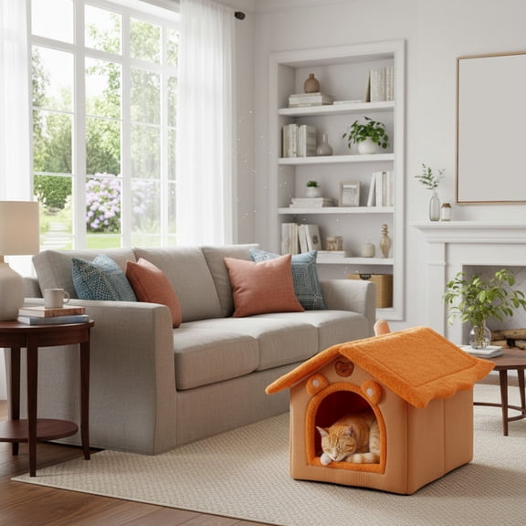 Zznnkj Cat House for Outdoor and Indoor Use - Foldable House-Shaped Dog House Pet Bed, Winter Warm Cat Nest Puppy Cave Shelter for Small to Medium Pets, Non-Slip Bottom