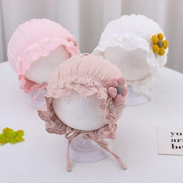 Gorro de encaje para nina con ojales gorro de bautizo de encaje gorro para ninos pequenos gorro transpirable con proteccion solar 0 8 meses estilo basico 3 piezas Walmart en linea