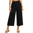 thumbnail image 3 of Khunlpohl Cotton Linen Capris Pants for Womens Wide Legs Casual Loose Pant Fashion Lightweight Capri Trousers with Pockets, 3 of 4