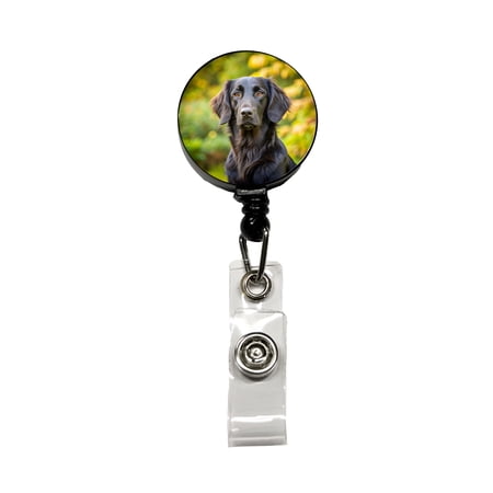 Flat Coated Retriever Dog Photo Retractable Reel ID Badge Key Card Name Tag Holder with Clip