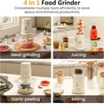 thumbnail image 2 of Superjoe Electric Food Chopper, Electric 4 in 1 Food Grinder for Grinding Meat, Peeling Garlic & Juicing, 2 Speed Blender and Food Processor Combo with 1.5L Glass Bowl & 2 Cups (0.4L+0.2L), 250W Beige, 2 of 8