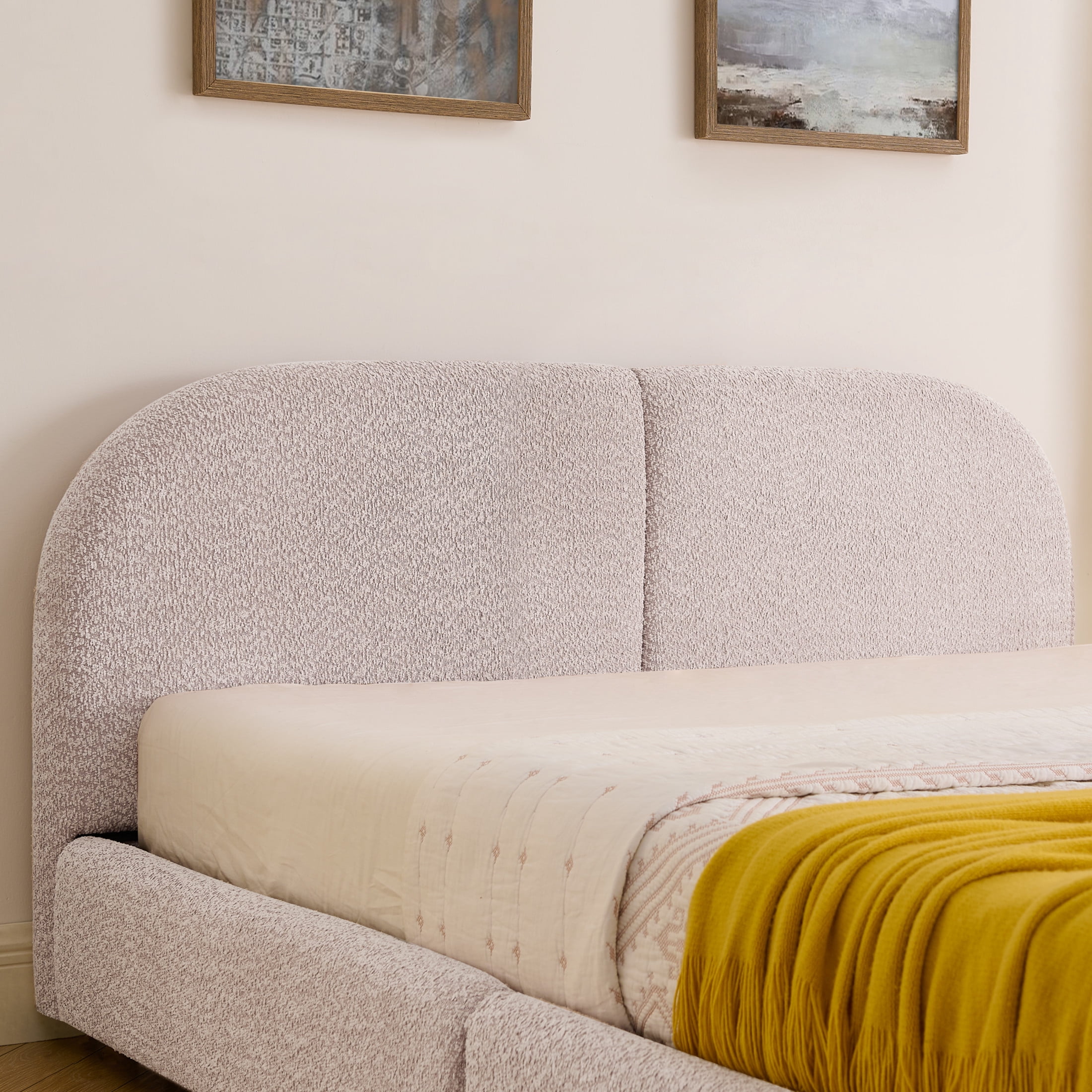 Noble House Elbert Queen Size Upholstered Bed Frame, Circle Yarn Tall Curved Headboard with Storage Drawers, Pink