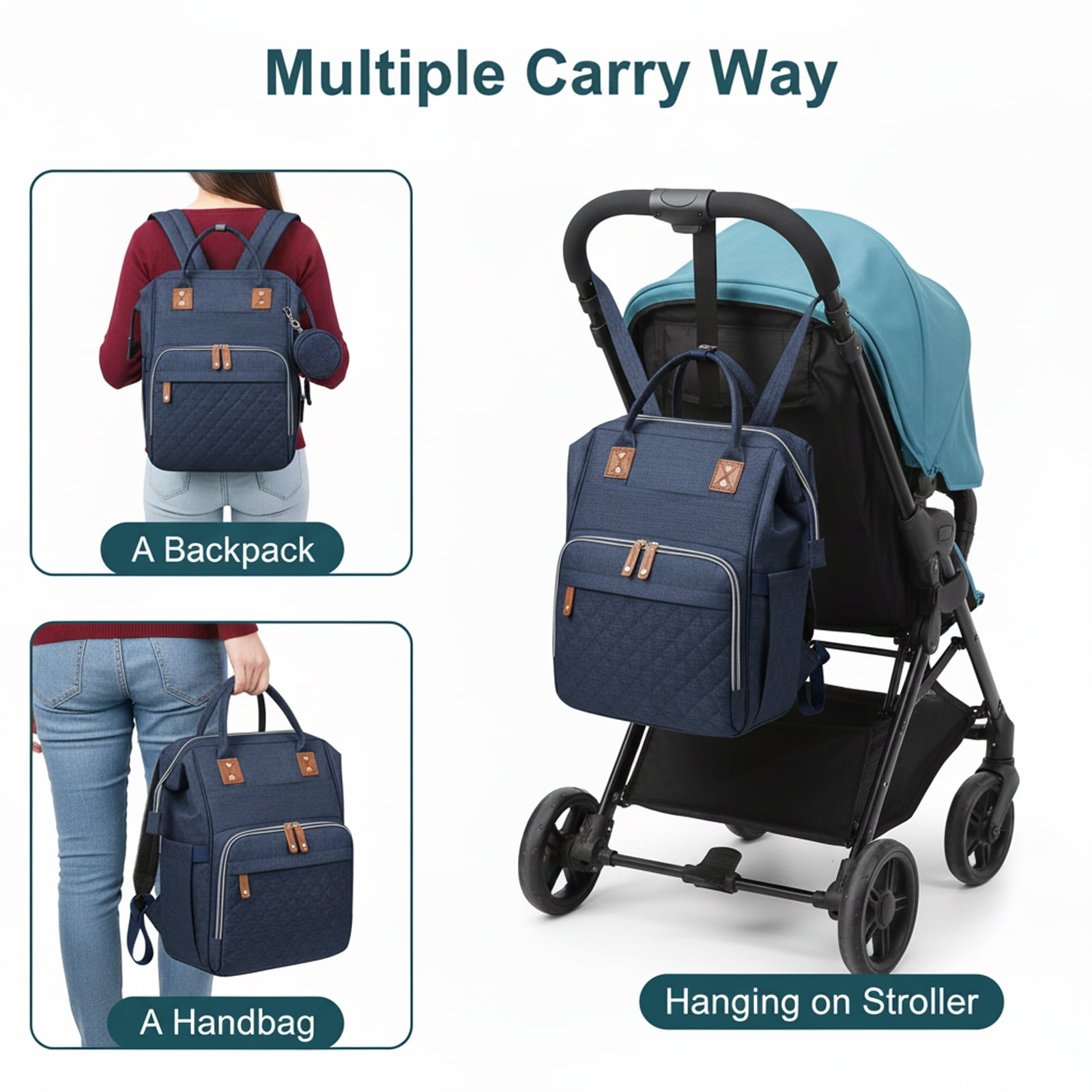 Oioane Baby Diaper Bag with Changing Station, Multifunctional Portable Backpack with USB Charging Port for Travel, Blue