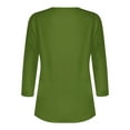 thumbnail image 5 of Blmnix Teacher Blouses for Women V-Neck Army Green Flowy Top 3/4 Sleeve Ornamental Buckle Tops, 5 of 5