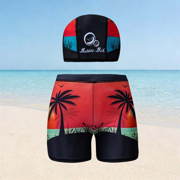 Sentuca Kids Swimsuit Boys Swim Trunks and Swimming Cap Two Piece Swimwear Summer Beach Bathing Suit Size 9-10 Years