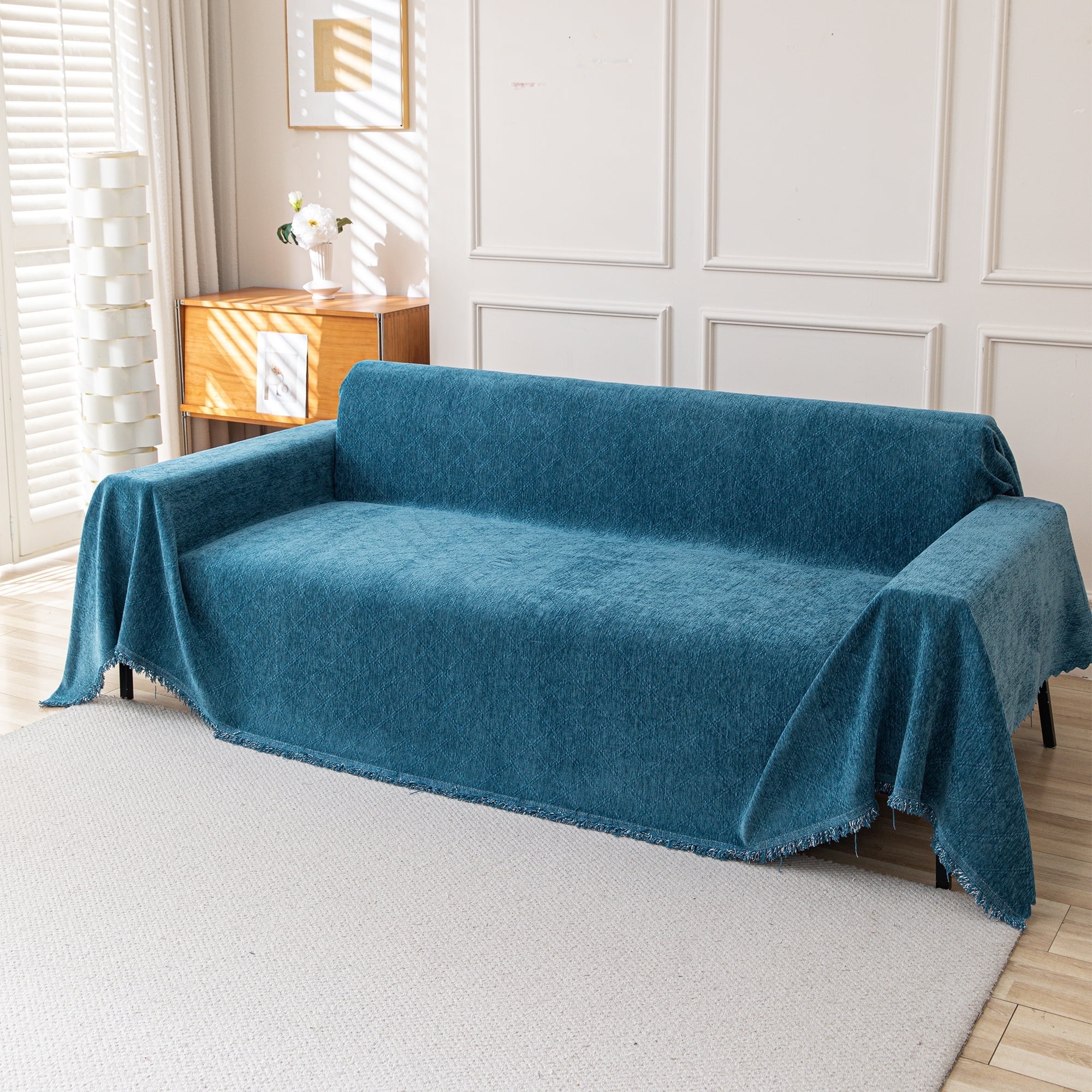 Smuge Sofa Cover, Sofa Slipcovers Couch Covers Protector 3 Cushion Throw Sofa Towel for L Shaped Couch Suitable for All Seasons (71"x 118", Blue)