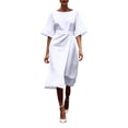 thumbnail image 2 of THDHVS Summer Dresses for Women 2025,Plus Size Dresses,Women's Vintage Midlle Sleeve Ruched Bodycon Work Midi Dress White S, 2 of 6